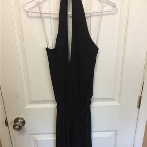 Low v-neck, halter, wide-leg jumpsuit